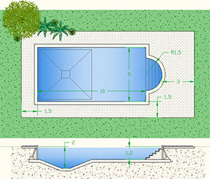 Pacco piscina interrata 10x5 con scala romana pareti prefabbricate